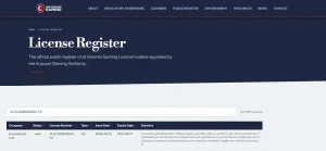 Anjouan Gaming register entry for Exceptiosoft LTD and winstlercasino.io